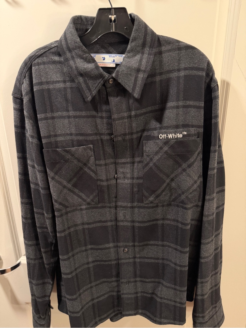 Off-White Black and Gray Plaid Button-Down Shirt